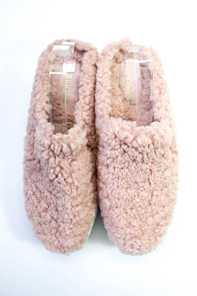 J/Slides Womens Faux Sherpa Slip On Mules Sneakers Light Pink Size 10