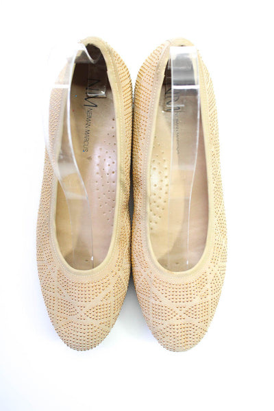 Neiman Marcus Womens Studded Suede Round Toe Ballet Flats Beige Size 8