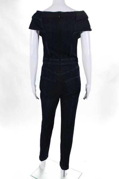 Cushnie Womens Cotton Denim Collared Studded Darted Jumpsuit Blue Size 2