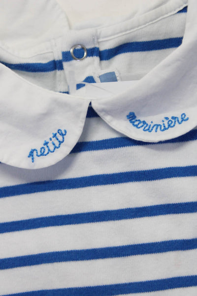 Jacadi Baby Girls Round Collared Striped Long Sleeved  White Blue Size 36M