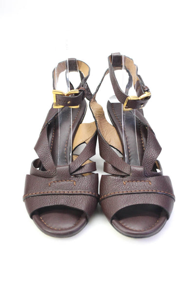 Chloe Womens Leather Open Toe Ankle Strap Wedges Sandals Brown Size 40 9.5