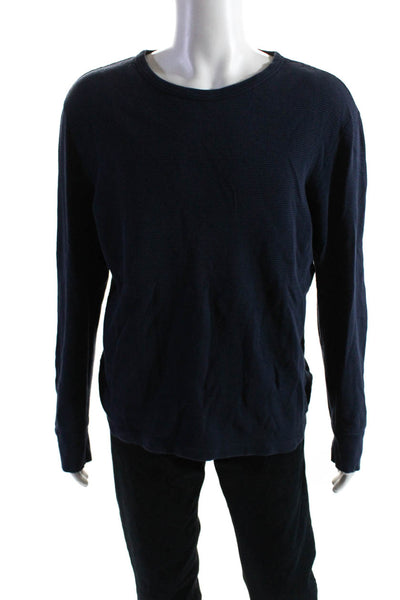 J Crew Mens Thin Waffle Knit Long Sleeved Round Neck Shirt Navy Blue Size M