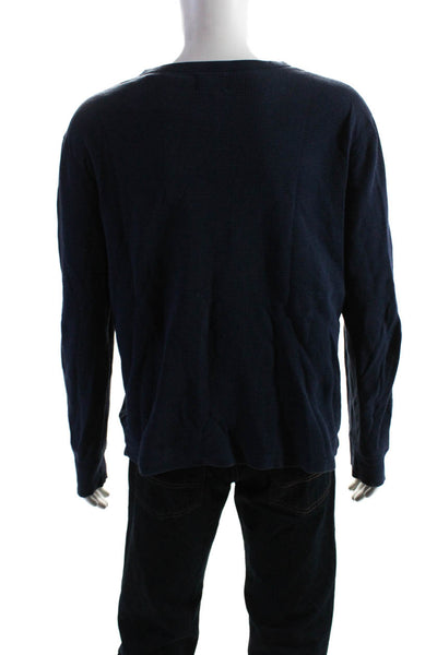 J Crew Mens Thin Waffle Knit Long Sleeved Round Neck Shirt Navy Blue Size M