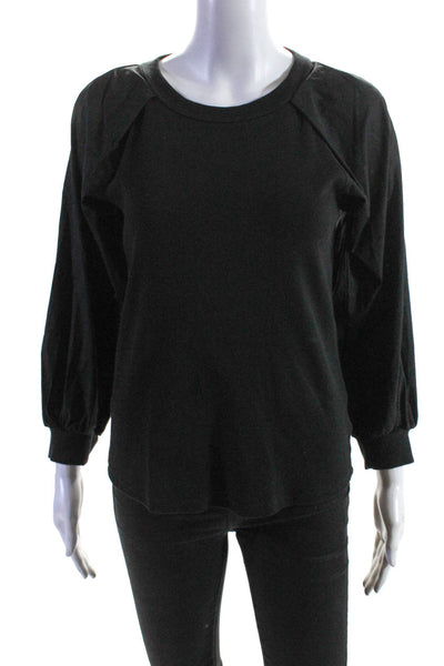 Veronica Beard Womens Cotton Knit Long Sleeve Crewneck Shirt Top Black Size S