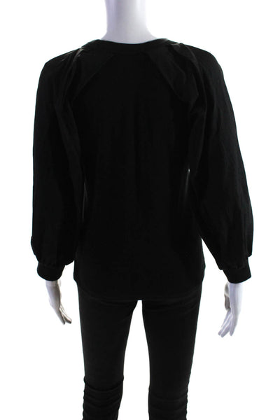 Veronica Beard Womens Cotton Knit Long Sleeve Crewneck Shirt Top Black Size S