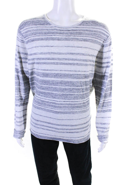 Vince Mens Striped Crew Neck Pullover Sweater Gray White Sweater Size XL