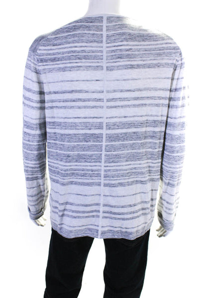 Vince Mens Striped Crew Neck Pullover Sweater Gray White Sweater Size XL