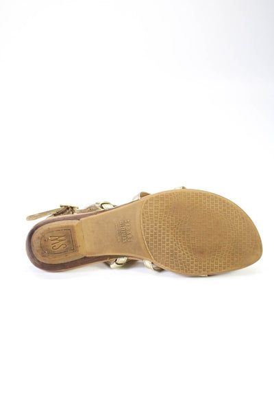 Stuart Weitzman Womens Metallic Leather Strappy Flat Sandals Gold Beige Size 7