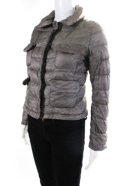 +J Womens Button Front Long Sleeve Collared Quilted Puffer Jacket Gray Size Extr