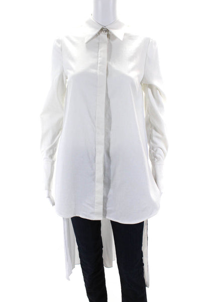 Olivia Palermo Womens Pleated Collared Button Up Hi Low Blouse White Size XS
