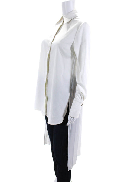 Olivia Palermo Womens Pleated Collared Button Up Hi Low Blouse White Size XS