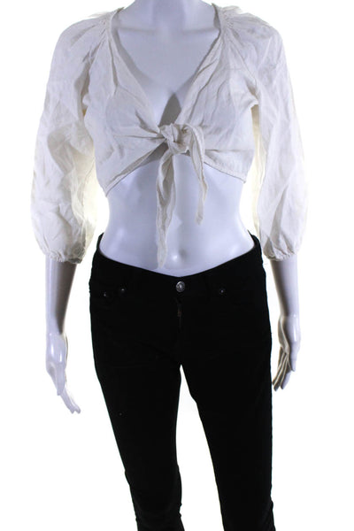 Wilfred Women's Linen 3/4 Sleeve Tie Front Blouse White Size XS