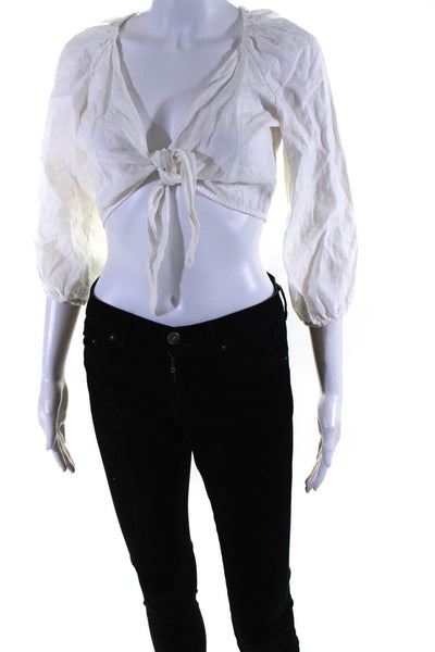 Wilfred Women's Linen 3/4 Sleeve Tie Front Blouse White Size XS