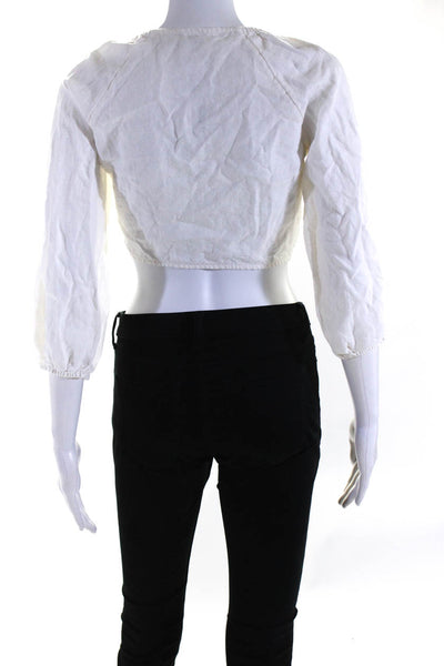 Wilfred Women's Linen 3/4 Sleeve Tie Front Blouse White Size XS