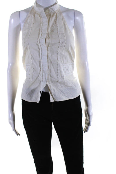 Jonathan Simkhai Women's Lace Trim Backless Halter Neck Blouse Off White Size S