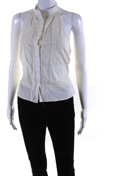 Jonathan Simkhai Women's Lace Trim Backless Halter Neck Blouse Off White Size S
