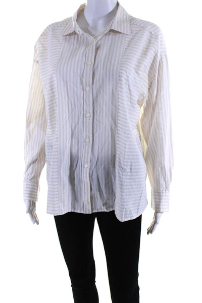 Elizabeth and James Womens Striped Long Sleeved Buttoned Shirt Tan White Size L