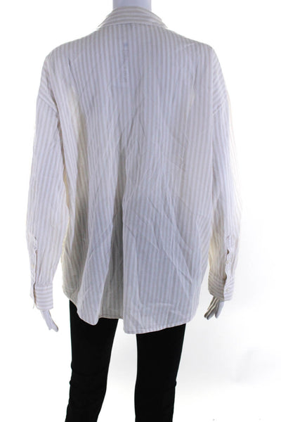 Elizabeth and James Womens Striped Long Sleeved Buttoned Shirt Tan White Size L