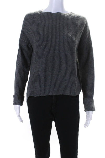 Brochu Walker Womens Ribbed Knit Boat Neck High Low Sweater Gray Wool Size XS