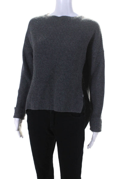 Brochu Walker Womens Ribbed Knit Boat Neck High Low Sweater Gray Wool Size XS