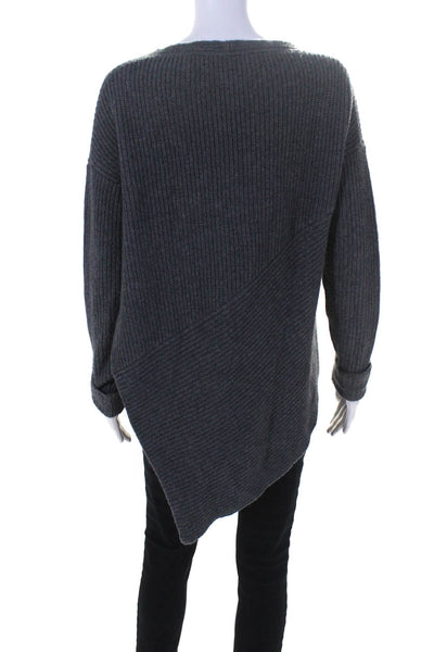 Brochu Walker Womens Ribbed Knit Boat Neck High Low Sweater Gray Wool Size XS