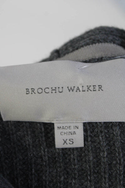 Brochu Walker Womens Ribbed Knit Boat Neck High Low Sweater Gray Wool Size XS