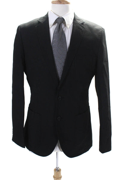 Saks Fifth Avenue Mens Cotton Buttoned Collared Long Sleeve Blazer Black Size M