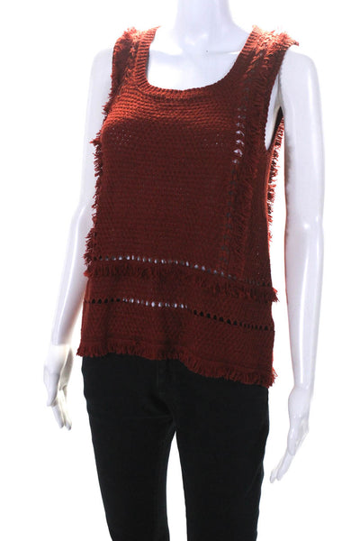 Pepin Womens Textured Knit Fringed Sleeveless Pullover Tank Top Red Size S