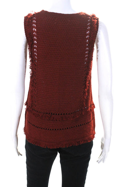 Pepin Womens Textured Knit Fringed Sleeveless Pullover Tank Top Red Size S