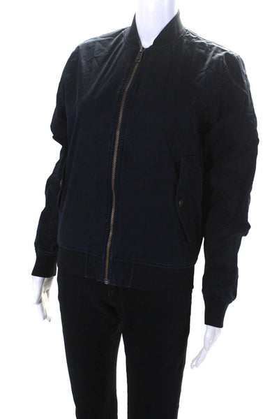 Everlane Womens Cotton Zipped Ribbed Mock Neck Long Sleeve Jacket Navy Size XS