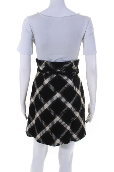 Christian Dior Women's Wool Silk Blend Plaid Belted Mini Skirt Brown Size 4
