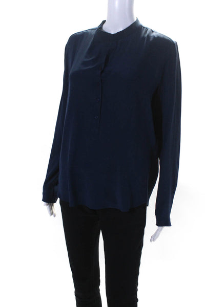 Stella McCartney Women's Long Sleeve V Neck Silk Blouse Blue Size 40