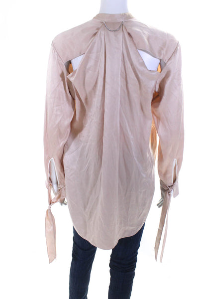 Rag & Bone Womens Silk Asymmetrical Button Down Blouse Pink Size Extra Small