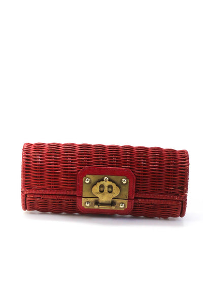 KOTUR Womens Straw Gold Tone Clutch Handbag Red