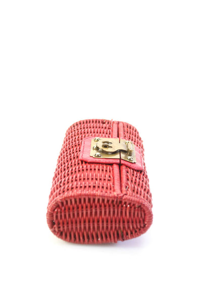 KOTUR Womens Straw Gold Tone Clutch Handbag Red