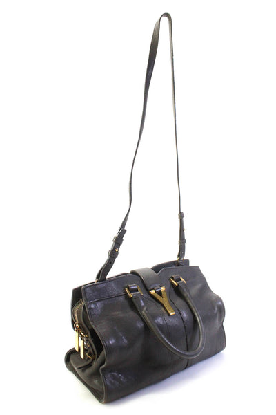 Yves Saint Laurent Womens Leather Cabas ChYc Flap Crossbody Shoulder Handbag Gra