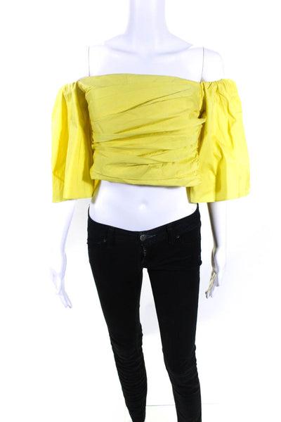 Tanya Taylor Women's Square Neck Short Sleeves Smocked Blouse Yellow Size 4