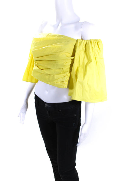 Tanya Taylor Women's Square Neck Short Sleeves Smocked Blouse Yellow Size 4