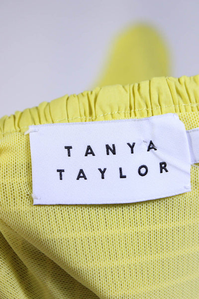 Tanya Taylor Women's Square Neck Short Sleeves Smocked Blouse Yellow Size 4