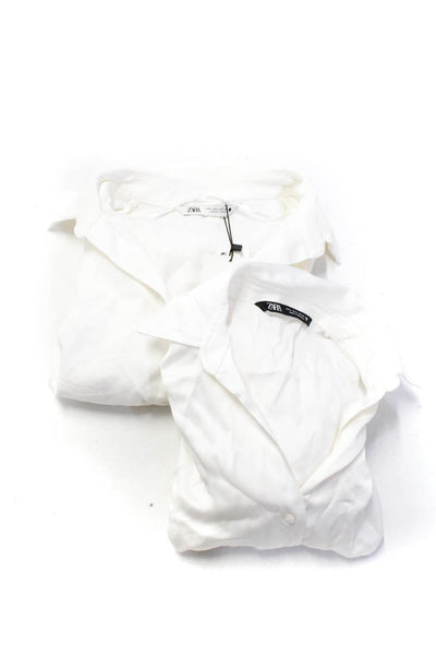 Zara Womens Buttoned Collared Long Sleeve Wrapped Tops White Size S Lot 2