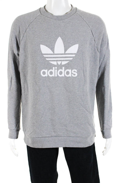 Adidas Mens Gray Cotton Crew Neck Graphic Long Sleeve Pullover Sweatshirt Size L