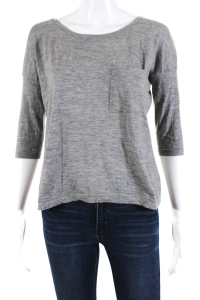 Autumn Cashmere Women's Short Sleeve Crewneck Knit Top Gray Size M