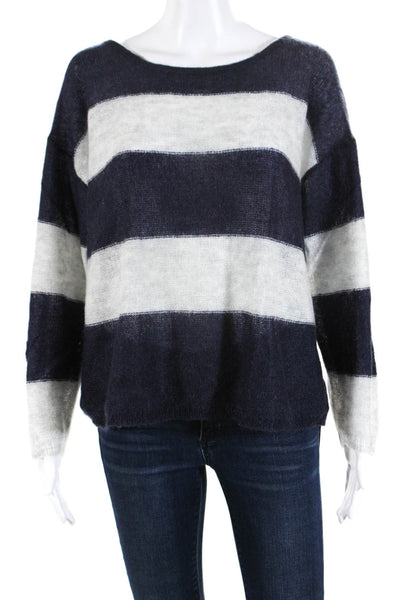 Free People Women's Striped Scoop Neck Pullover Sweater Navy Gray Size XS