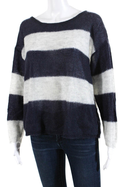 Free People Women's Striped Scoop Neck Pullover Sweater Navy Gray Size XS