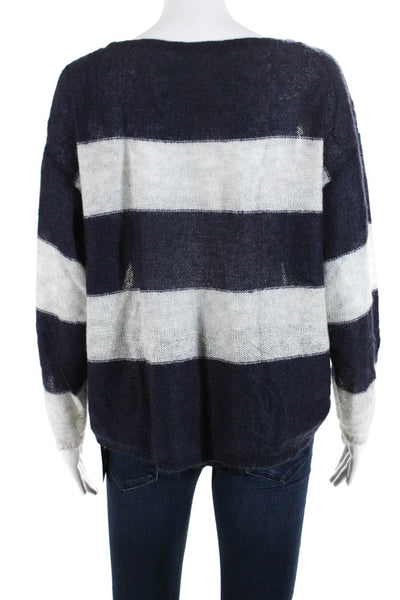 Free People Women's Striped Scoop Neck Pullover Sweater Navy Gray Size XS