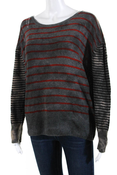 Raquel Allegra Women's Distressed Cashmere Striped Pullover Sweater Gray Size 2