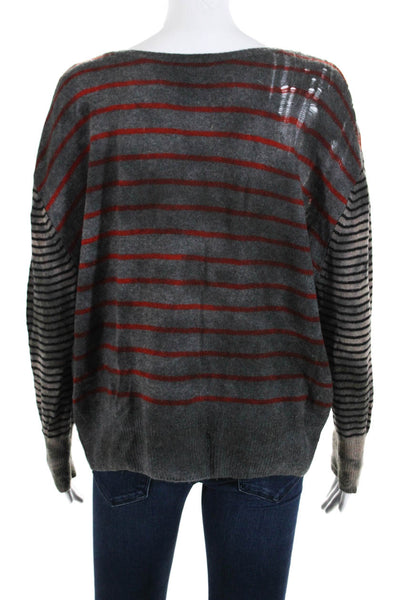 Raquel Allegra Women's Distressed Cashmere Striped Pullover Sweater Gray Size 2