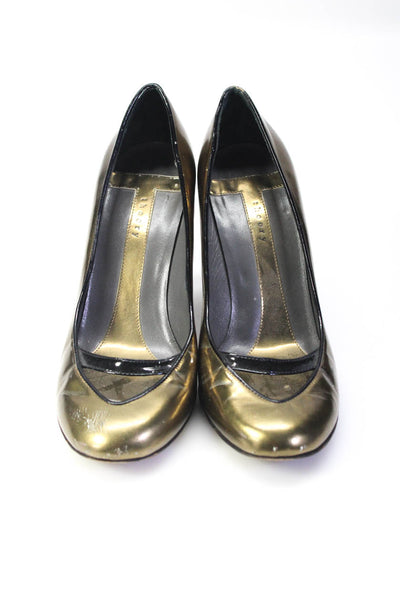 Theory Womens Chrome Leather Slip On Mary Janes Pumps Gold Size 38 8