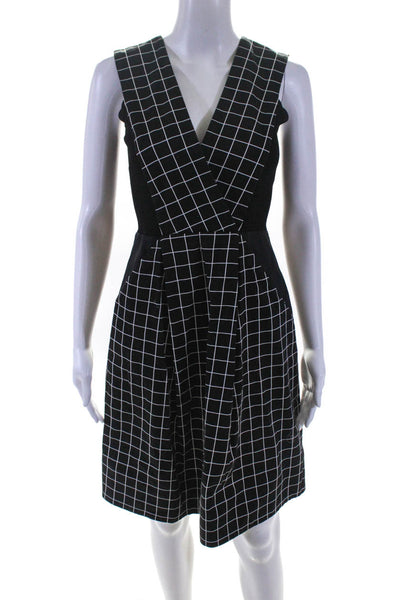Sportmax Women's Checkered V Neck Sleeveless A Line Mini Dress Black Size 6