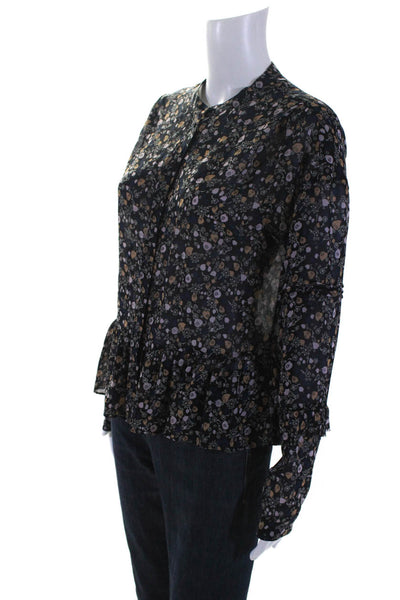 MiH Jeans Women's Floral Button Front Silk Peplum Blouse Multicolor Size XS
